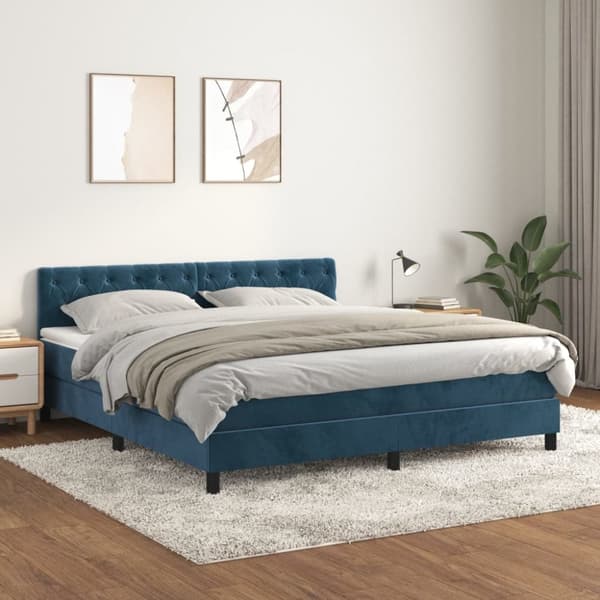 Ramsäng med madrass mörkblå 160x200 cm sammet