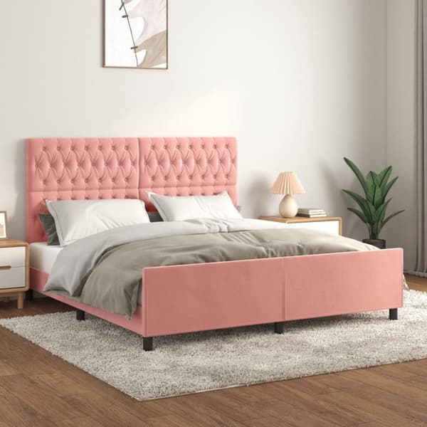 sengeramme med sengegavl 180x200 cm fløjl pink