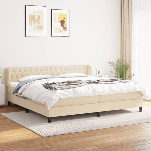 kontinentalseng med madras 200x200 cm stof cremefarvet