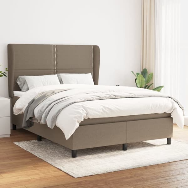 Ramsäng med madrass taupe 140x190 cm tyg