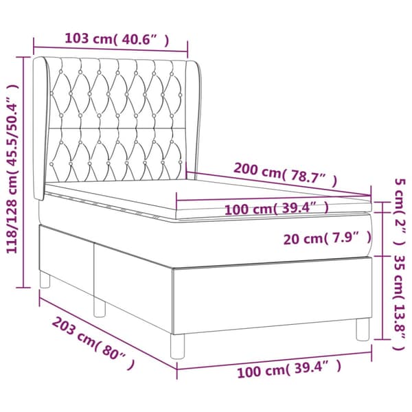 kontinentalseng med madras 100x200 cm stof cremefarvet