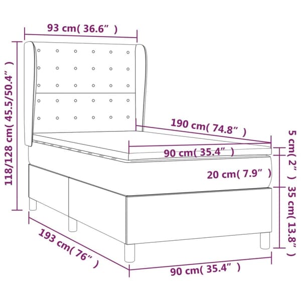 kontinentalseng med madras 90x190 cm stof gråbrun