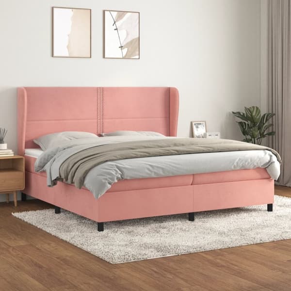 kontinentalseng med madras 200x200 cm fløjl lyserød