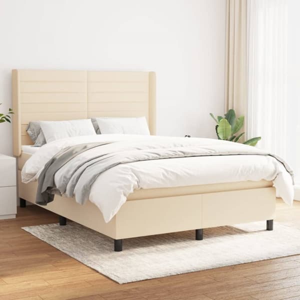 kontinentalseng med madras 140x190 cm stof cremefarvet