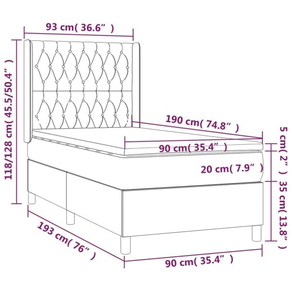 kontinentalseng med madras 90x190 cm stof gråbrun