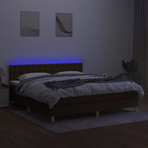 kontinentalseng med LED-lys 180x200 cm stof mørkebrun