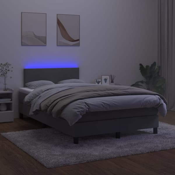kontinentalseng med LED-lys 120x200 cm fløjl mørkegrå