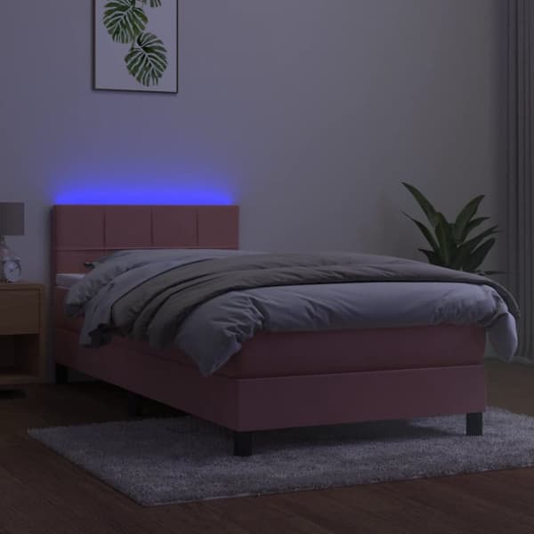 kontinentalseng med LED-lys 90x200 cm fløjl lyserød