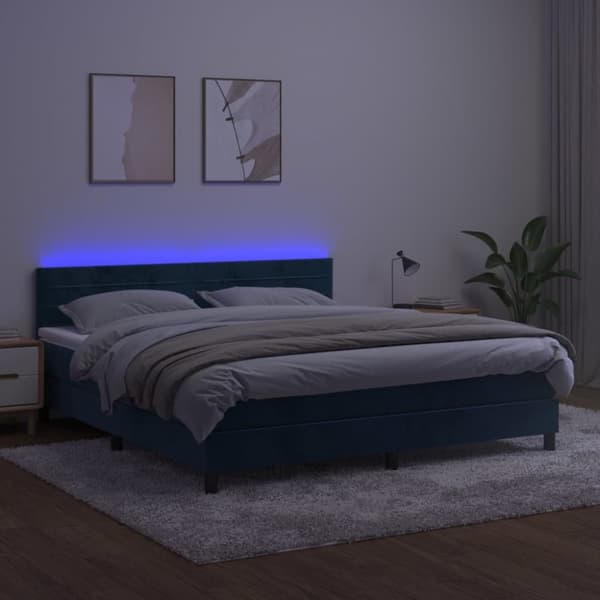 kontinentalseng med LED-lys 160x200 cm fløjl mørkeblå