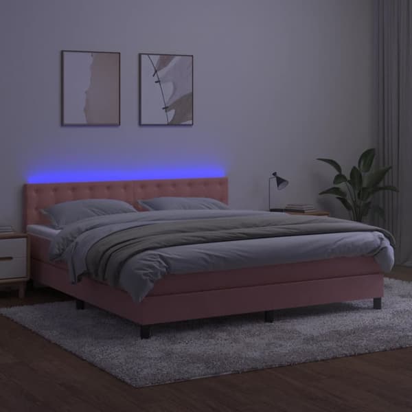 kontinentalseng med LED-lys 180x200 cm fløjl lyserød