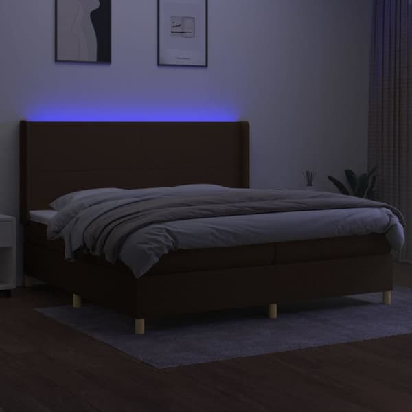 kontinentalseng med LED-lys 200x200 cm stof mørkebrun