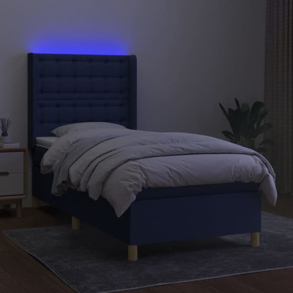 Ramsäng med madrass & LED blå 80x200 cm tyg