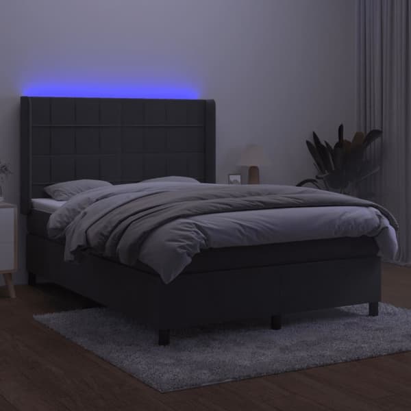 kontinentalseng med LED-lys 140x190 cm fløjl mørkegrå