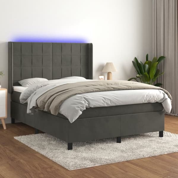 kontinentalseng med LED-lys 140x190 cm fløjl mørkegrå