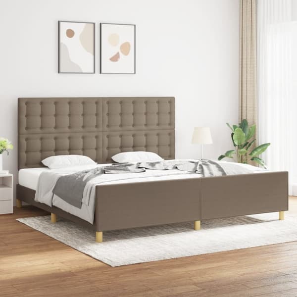 sengeramme med sengegavl 200x200 cm stof gråbrun