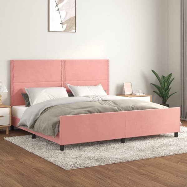 sengeramme med sengegavl 200x200 cm fløjl pink