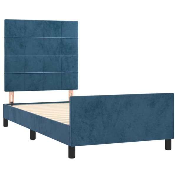 sengeramme med sengegavl 90x190 cm fløjl mørkeblå