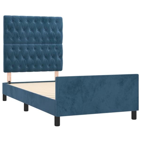 sengeramme med sengegavl 100x200 cm fløjl mørkeblå