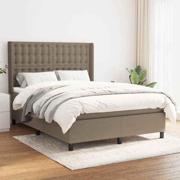 Mannermainen sänky patjalla, taupe, kangas, 140x200 cm