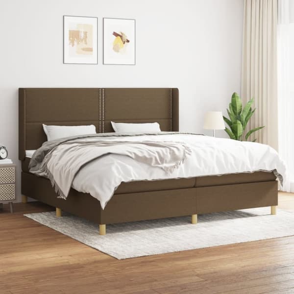 kontinentalseng med madras 200x200 cm stof mørkebrun