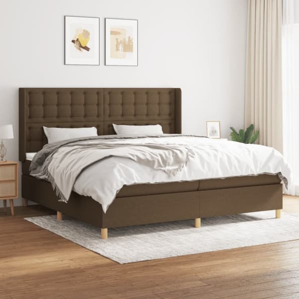 kontinentalseng med madras 200x200 cm stof mørkebrun