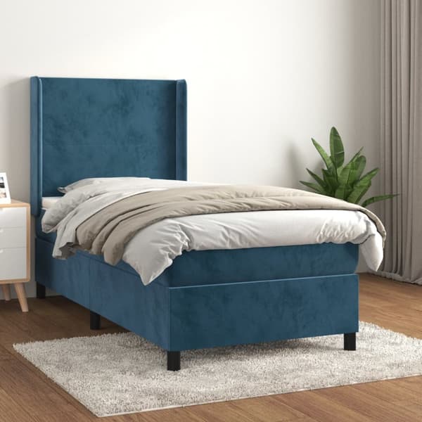 kontinentalseng med madras 90x200 cm fløjl mørkeblå