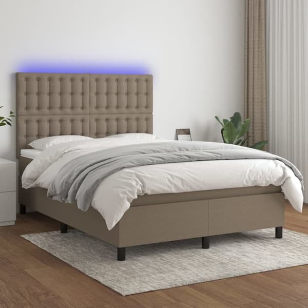 Mannermainen sänky patjalla, taupe, 140x190 cm, kangas