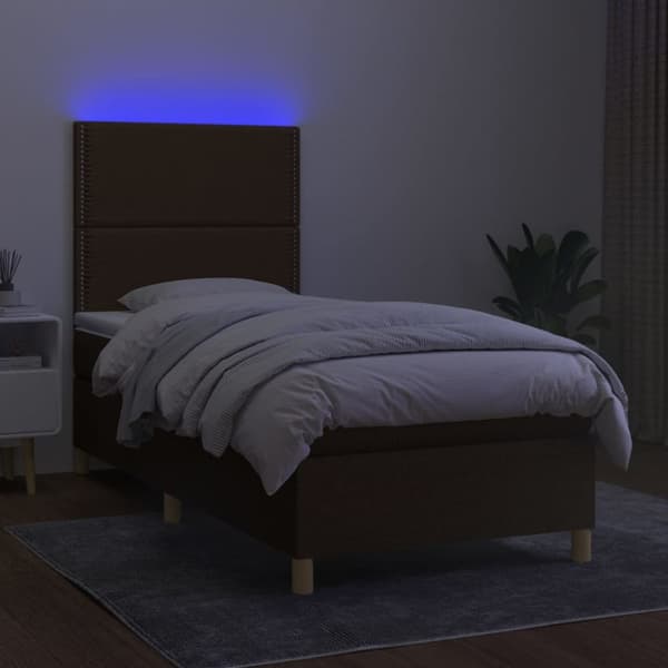kontinentalseng med LED-lys 80x200 cm stof mørkebrun