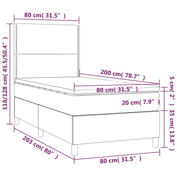 kontinentalseng med LED-lys 80x200 cm stof mørkebrun