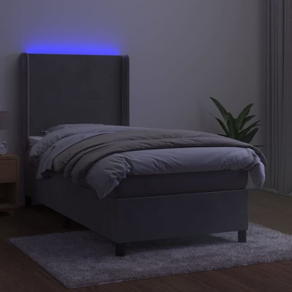 kontinentalseng med LED-lys 90x200 cm fløjl lysegrå
