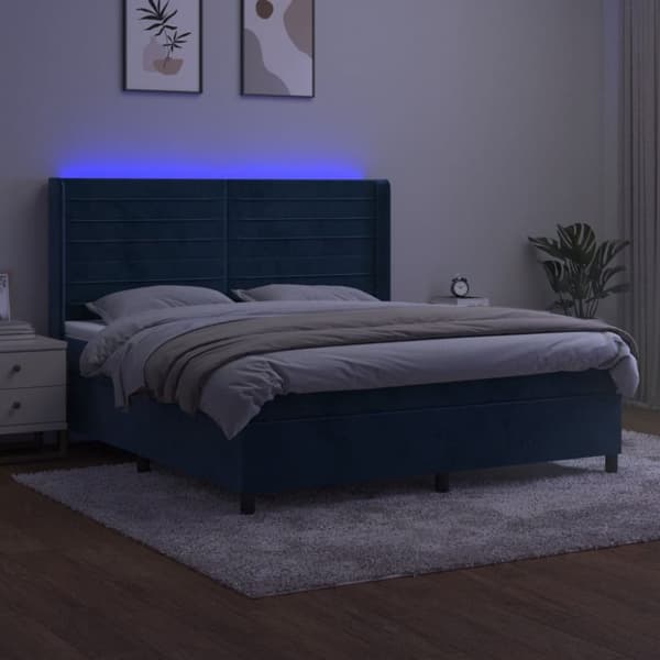 kontinentalseng med LED-lys 180x200 cm fløjl mørkeblå