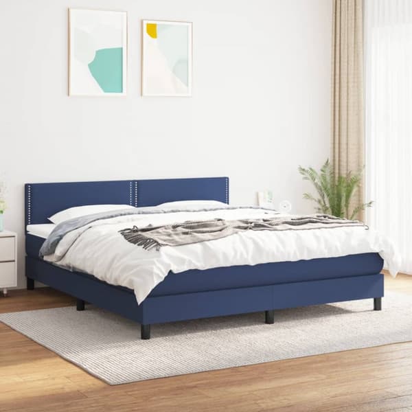 kontinentalseng med madras 160x200 cm stof blå