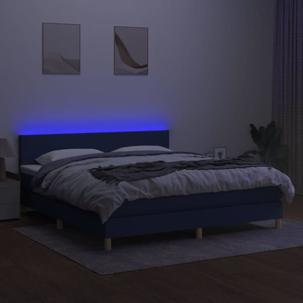 kontinentalseng med LED-lys 180x200 cm stof blå