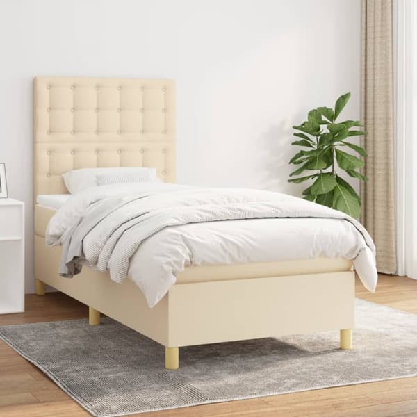 kontinentalseng med madras 90x200 cm stof cremefarvet