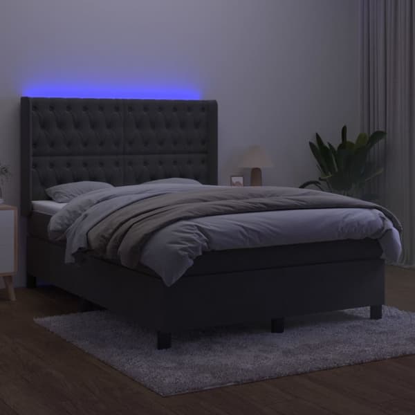 kontinentalseng med LED-lys 140x200 cm fløjl mørkegrå