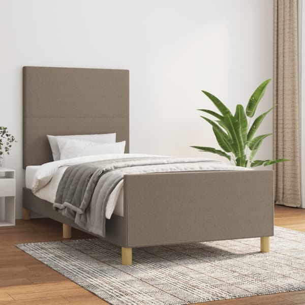 sengeramme med sengegavl 90x200 cm stof gråbrun
