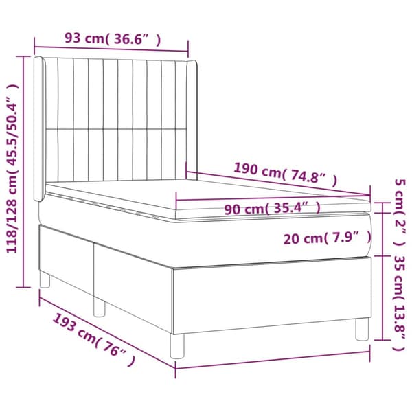 kontinentalseng med madras 90x190 cm stof gråbrun