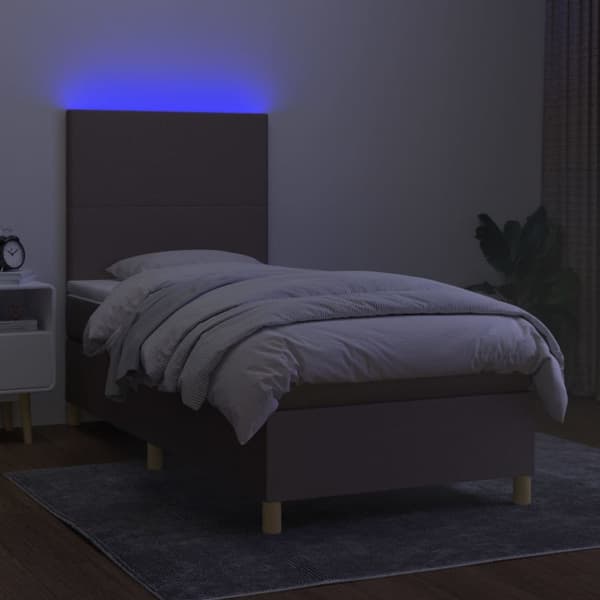 kontinentalseng med LED-lys 90x190 cm stof gråbrun