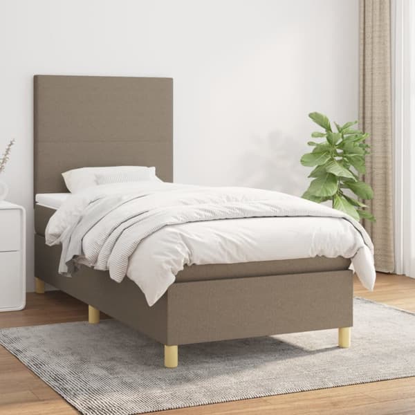 Mannermainen sänky patjalla, taupe, kangas, 90x190 cm