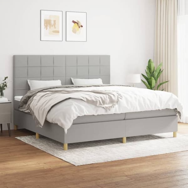 Ramsäng med madrass ljusgrå 200x200 cm tyg