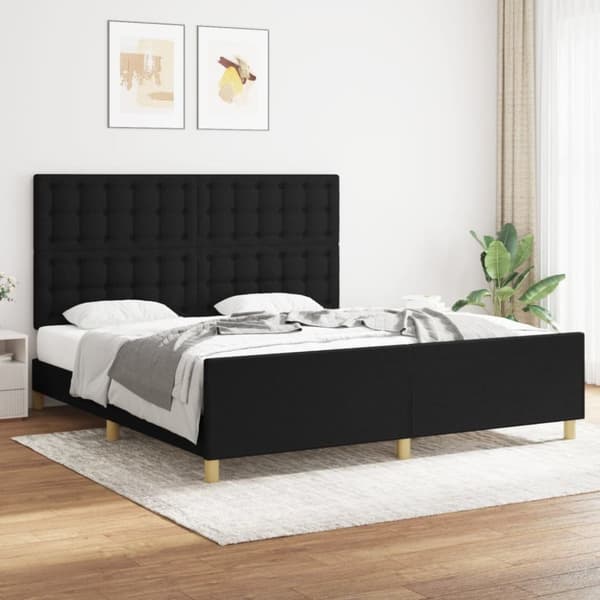 sengeramme med sengegavl 180x200 cm stof sort