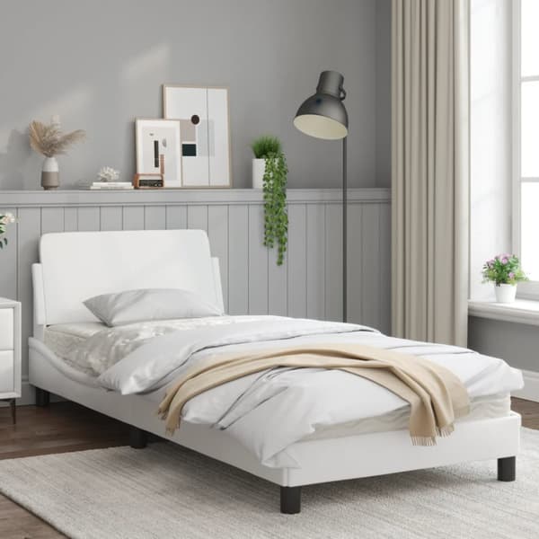 sengeramme med sengegavl 90x190 cm kunstlæder hvid