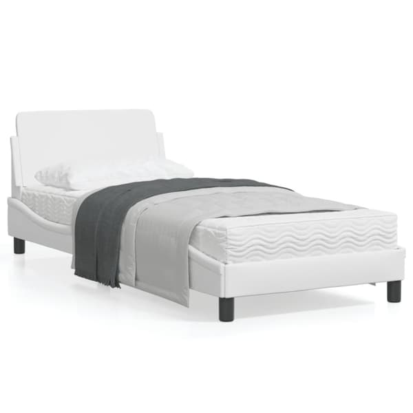 sengeramme med sengegavl 90x190 cm kunstlæder hvid