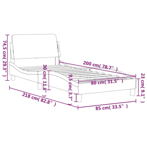 sengeramme med sengegavl 80x200 cm stof blå