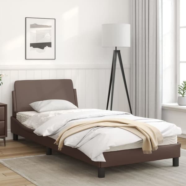 sengeramme med sengegavl 90x200 cm kunstlæder brun