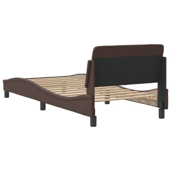 sengeramme med sengegavl 90x200 cm kunstlæder brun