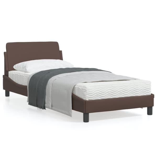 sengeramme med sengegavl 90x200 cm kunstlæder brun
