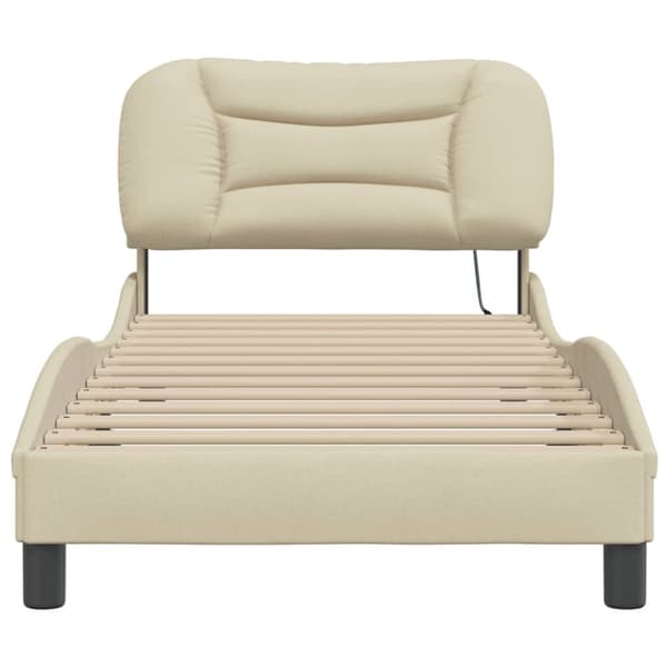 sengeramme med sengegavl 90x200 cm stof cremefarvet