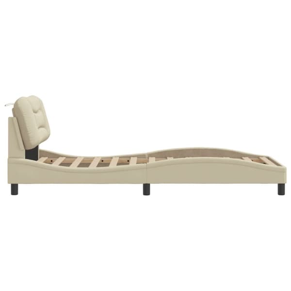 sengeramme med sengegavl 90x200 cm stof cremefarvet