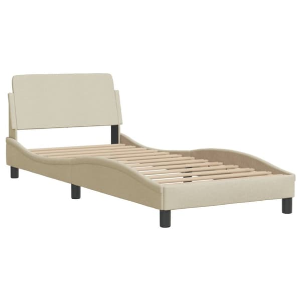 sengeramme med sengegavl 90x200 cm stof cremefarvet